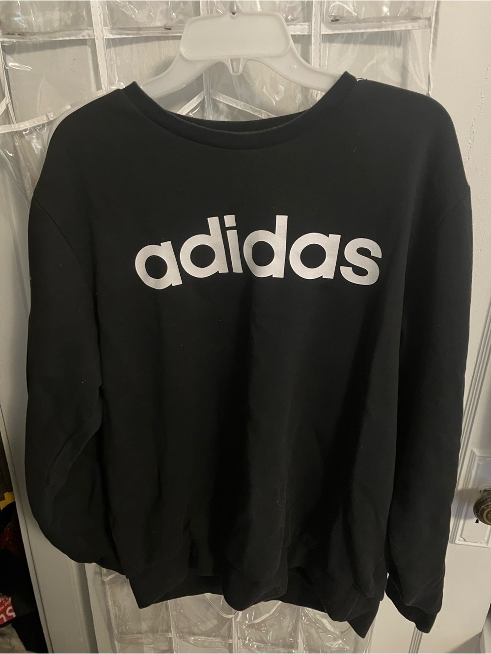 Adidas Women’s size Large Black Sweatshirt with White Logo Tag